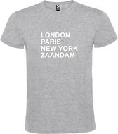 Grijs t-shirt met " London, Paris , New York, Zaandam " print Wit size XL