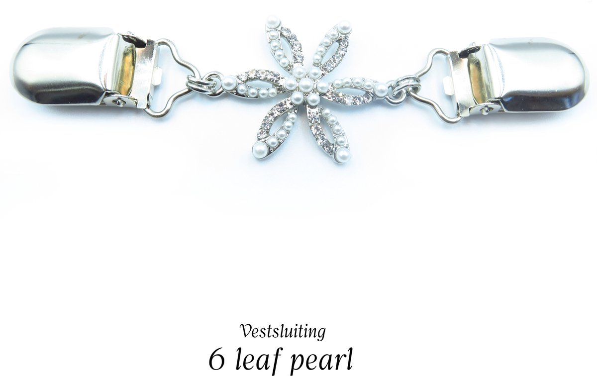Vestsluiting - 6 leaf pearl- broches - vestclip dames -vestsluiting dames - vestclip - vestsluiting vestclip - sjaalspeld - vestspeld - vestklem