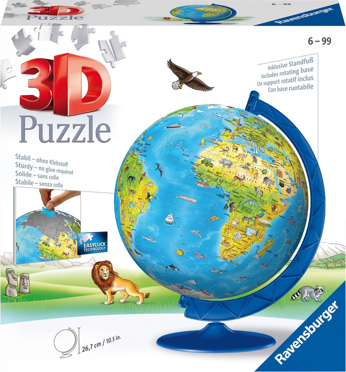 Ravensburger XXL Kinder globe (Engels) - 3D Puzzel - 180 stukjes - Ravensburger