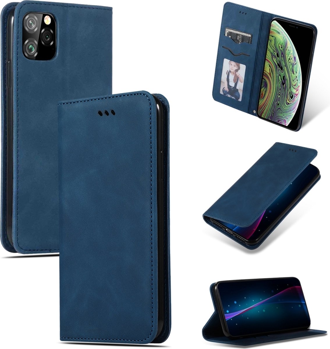 Mobigear Telefoonhoesje geschikt voor Apple iPhone 11 Pro Hoesje | Mobigear Retro Slim Bookcase | Pasjeshouder voor 2 Pasjes | Telefoonhoesje voor Pinpas / OV Kaart / Rijbewijs - Blauw