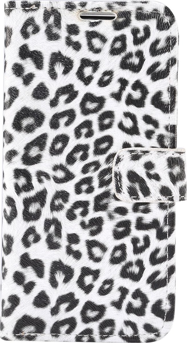Mobigear Telefoonhoesje geschikt voor Apple iPhone 13 Hoesje | Mobigear Leopard Bookcase Portemonnee | Pasjeshouder voor 2 Pasjes | Telefoonhoesje voor Pinpas / OV Kaart / Rijbewijs - Wit