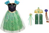 Prinsessenjurk meisje - Anna groene jurk - Het Betere Merk - Prinsessen speelgoed - maat 110 (120)- Verkleedkleren Meisje- Tiara - Kroon - Vlechtjes - Verjaardag meisje - Carnavals