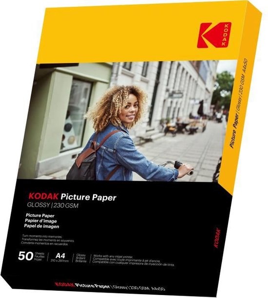 KODAK - 50 feuilles de papier photo 230g/m², brillant, Format A4 (21x29,7cm), Impression Jet d'encre - 9891267