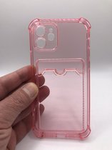 Premium Kwaliteit Anti Schok TPU back cover - Geschikt voor iPhone 11 - Siliconen hoesje met pasjes vakje - Roze/Doorzichtig