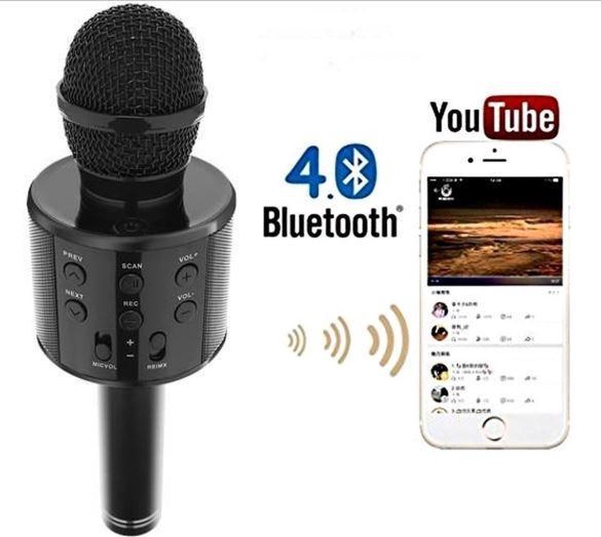 Verlichting Ziekte chocola Karaoke-microfhone bluetooth playing time 3,5 hour, kleur zwart, model  LB-SV-KMIC01 | bol.com