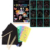 Scratch Art Kinderen Deluxe Set | Meerdere Varianten | Thema: Feeën: 9 thema kaarten + 20 blanco kaarten + tools | Magic Kras Tekeningen Kraskaarten Krasfolie Kraskaart |  Knutsele