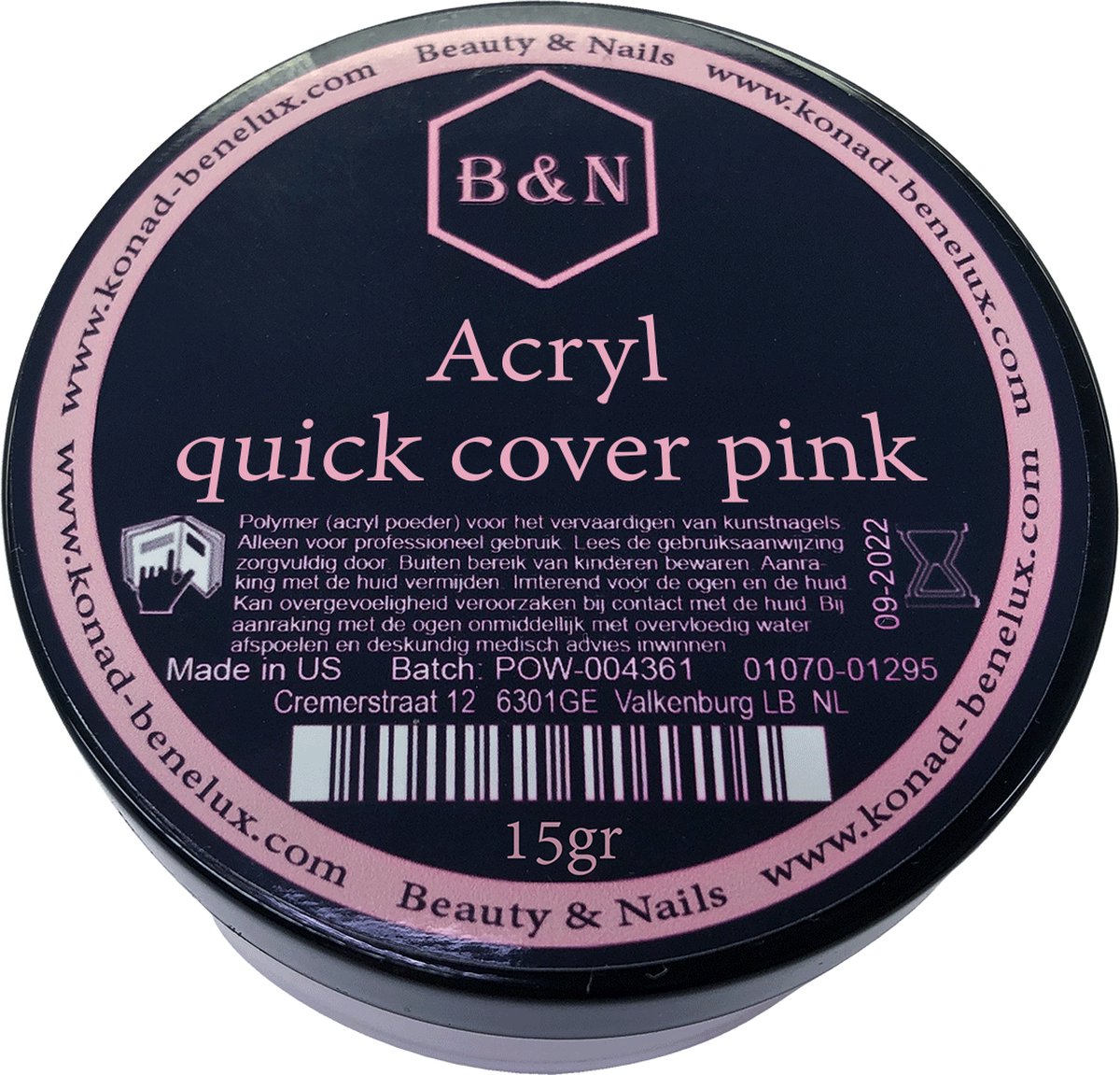 Acryl - quick cover pink - 15 gr | B&N - acrylpoeder - VEGAN - acrylpoeder