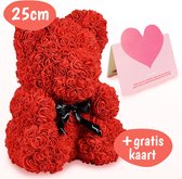 Happy Happenings® - Rozenbeer - Rozen Teddy - Knuffelbeer - Rozen beer 25cm - Hartje - Valentijn Cadeautje Vrouw - Rose Bear Decoratie - Rozen Beer Versiering Voor Haar - Rood - 25cm - Met Gr