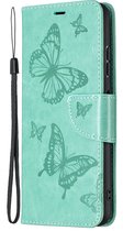 Mobigear Telefoonhoesje geschikt voor Samsung Galaxy A22 5G Hoesje | Mobigear Butterfly Bookcase Portemonnee | Pasjeshouder voor 2 Pasjes | Telefoonhoesje voor Pinpas / OV Kaart / Rijbewijs - Turquoise