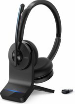 Anker PowerConf H500 met oplaadpad, Bluetooth twee-oorshoofdtelefoon met microfoon, audio-opname, vergadergesprekken, K.I, compatibel met apps en platforms, 24 uur batterijvoeding