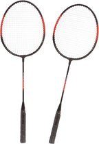 Badmintonset rood/zwart met rackets shuttles en opbergtas 66 cm - voordelige badminton set