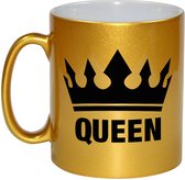 1x Cadeau Queen beker / mok - goud met zwarte bedrukking - 300 ml keramiek - gouden bekers