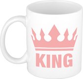 1x Cadeau King beker / mok - wit met roze bedrukking - 300 ml keramiek - witte bekers
