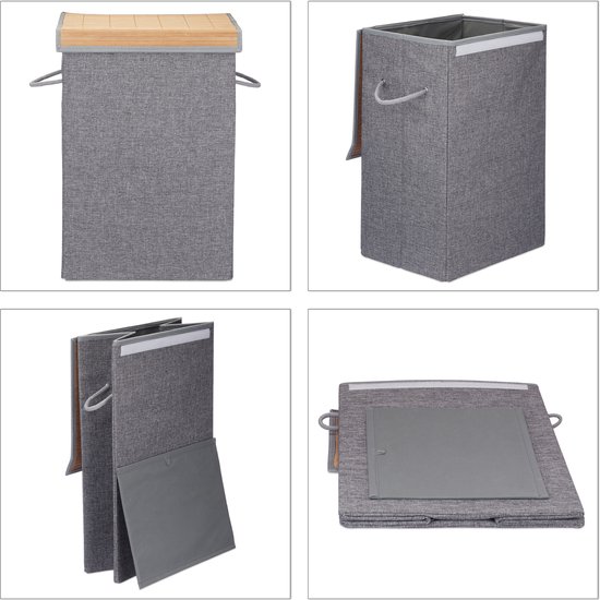 Relaxdays 2x panier à linge pliable - couvercle avec velcro - 60 litres - sac à linge - gris