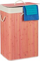 Relaxdays 1x wasmand bamboe - wasbox opvouwbaar - 80 L - 65,5 x 43,5 x 33,5 cm - roze