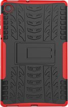 Lenovo Tab M10 Plus Hoes - Mobigear - Tire Serie - Hard Kunststof Backcover - Zwart / Rood - Hoes Geschikt Voor Lenovo Tab M10 Plus