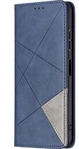 Mobigear Telefoonhoesje geschikt voor Samsung Galaxy A22 5G Hoesje | Mobigear Rhombus Slim Bookcase | Pasjeshouder voor 2 Pasjes | Telefoonhoesje voor Pinpas / OV Kaart / Rijbewijs - Blauw