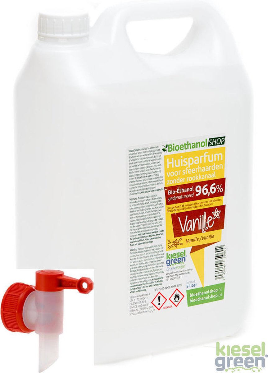 Premium -Bio-ethanol met vanillegeur - Bioethanol - 100% biobrandstof -5 liter (incl. dopkraan)