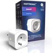 HOFTRONIC Slimme Stekker - Smart plug 16A - WiFi + Bluetooth - Met Tijdschakelaar - Compatible met alle smart assistenten - Incl. Energiemeter - Extra hoog en smal design - Smart stopcontact