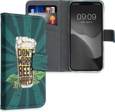 kwmobile telefoonhoesje voor Apple iPhone 13 mini - Hoesje met pasjeshouder in oranje / groen / petrol - don't worry beer happy design