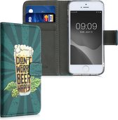 kwmobile telefoonhoesje voor Apple iPhone SE (1.Gen 2016) / 5 / 5S - Hoesje met pasjeshouder in oranje / groen / petrol - don't worry beer happy design