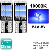 T10 Led Lamp Blauw (Set 2 stuks) 10000K CANbus 5W5 | 460 Lumen | Type T26360-IB | W5W | Led Signal Light | 12V | 168 | 194 | 2x | Stadslicht | Kentekenplaat Verlichting | 4014 26SM
