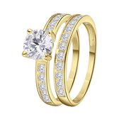 Lucardi Dames Goldplated dubbele ring met zirkonia - Ring - Cadeau - Moederdag - Echt Zilver - Goudkleurig