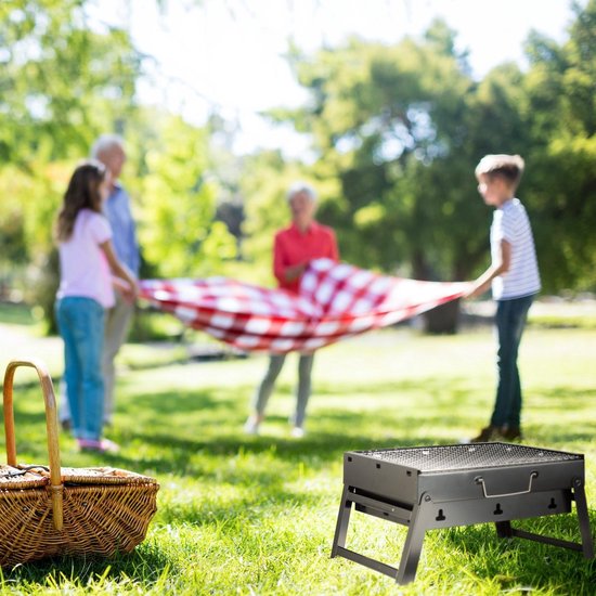 Draagbare camping barbecue inklapbare balkon BBQ voor 4 personen - staal - HBD 23 x 425 x 265 cm - zwart. van Vaggan — afbeelding 3