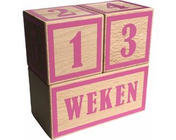 Houten mijlpaalblokken - hot pink - kraamcadeau - leeftijden en momenten - 3 blokken