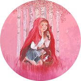 Muurcirkel - Wandcirkel - Roodkapje in sprookjes setting - Kinderschilderij  - Dibond - ⌀ 50 cm - Binnen en Buiten - Incl. ophangsysteem