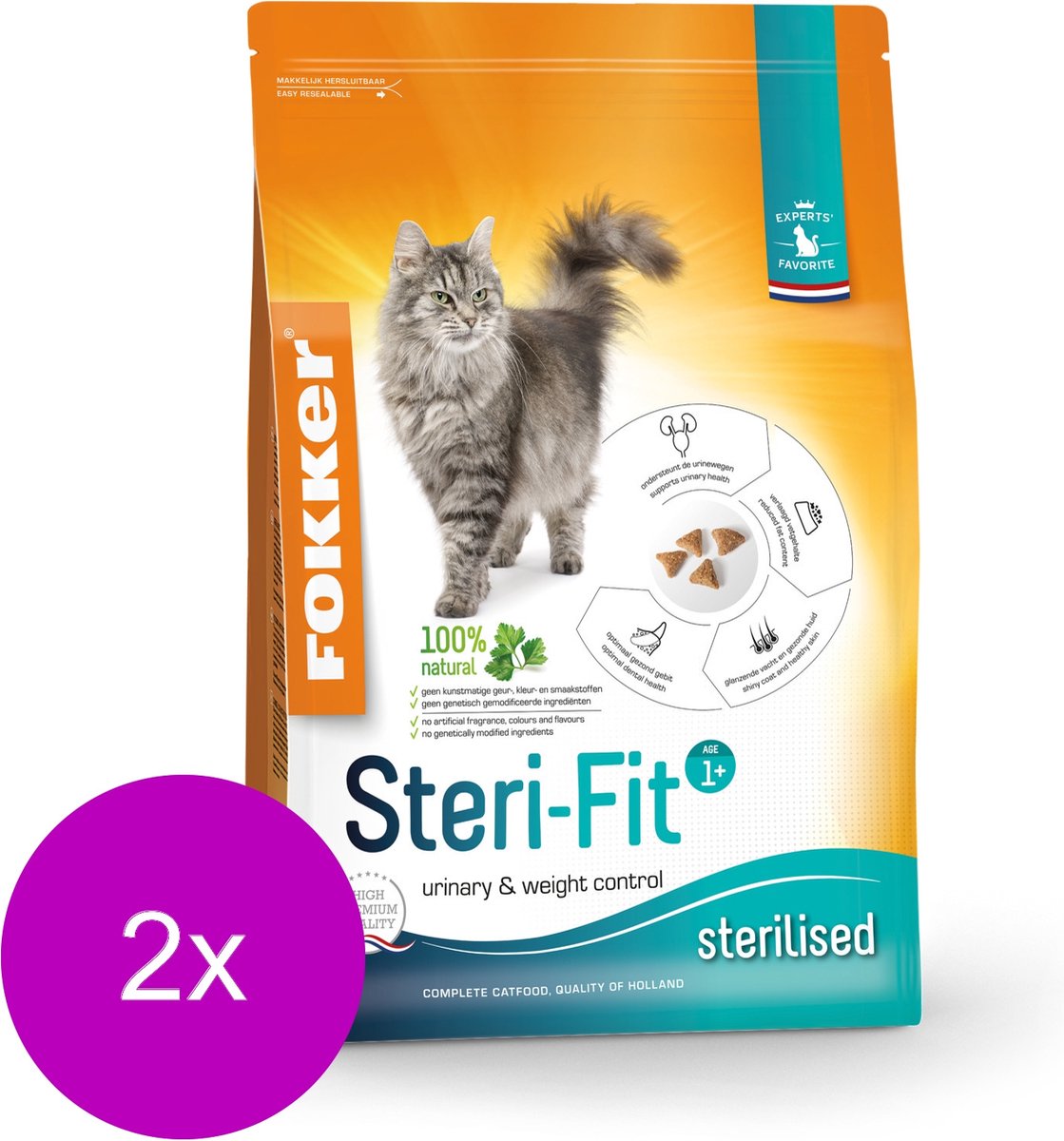 Fokker Fokker Cat Steri-Fit Kip - Kattenvoer - 2 x 2.5 kg