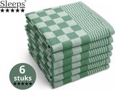 Sleeps® Horeca kwaliteit Katoenen Theedoeken - 6x Stuks  65x65cm  Groen Wit