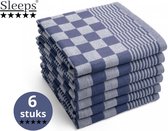Sleeps® Horeca kwaliteit Katoenen Theedoeken - 6x Stuks  65x65cm  Blauw Wit