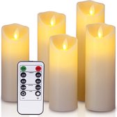 Kaarsenset | 5 stuks | Ivoorkleurig | Led-Kaarsen | Licht-Decoratie | Milieuvriendelijk | Realistisch | Afstandsbediening | 12/15/17/20/22 Cm | Diameter 5,5 Cm | Timerfunctie