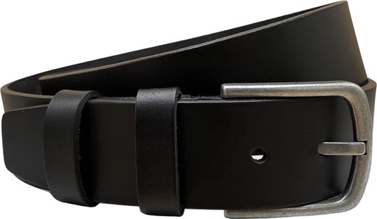 4 cm brede zwarte riem - Heren riem - Dames riem - zwart leer - Riemmaat 90 cm - (Totale Lengte 110 cm)