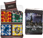 Harry Potter Dekbedovertrek- Zweinstein Logo- Hogwarts- 1 persoons- 140x200- Katoen, incl. Harry Potter Bed-sprei-deken-quilt- Hedwig - Hogwarts- Zweinstein- 140 x 200 cm - Polyest