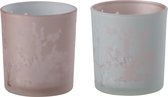 J-Line Theelichthouder Sakura Glas Roze Small Assortiment Van 2/ Set van 6 stuks