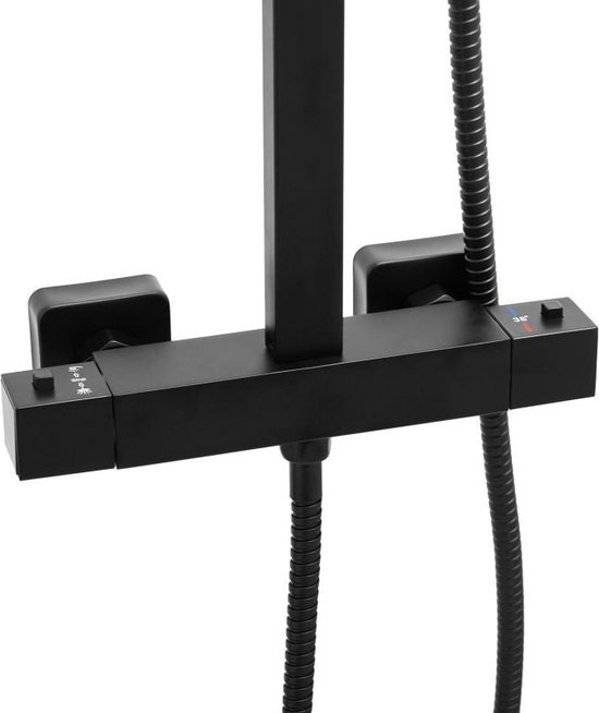 Doucheset zwart - met Regendouche 30cm - en Thermostaatkraan