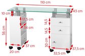 Bureau-Bureau met 2 lades-Glas-MDF-Wit-75x43x110