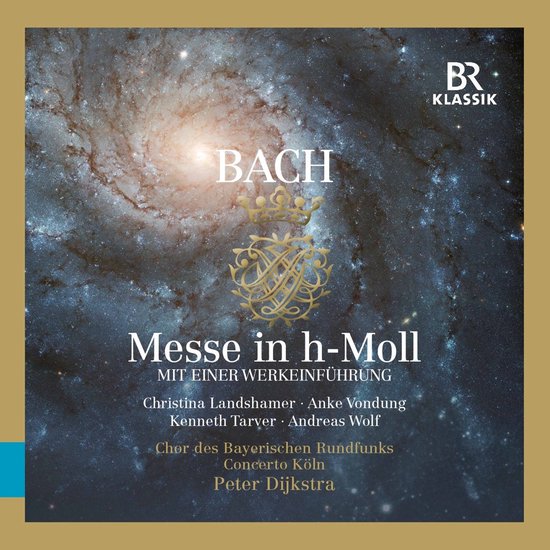 Cd-hoes met de titel 'Bach Messe in h-Moll' op een achtergrond van een sterrenstelsel.