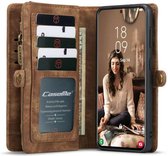 Samsung Galaxy S21 FE Bookcase hoesje - CaseMe - Effen Bruin - Leer - Portemonnee met 11 Vakjes voor Pasjes en Ritsvak