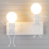 Wandlamp poppetje wit duo - Wandlamp Figuur - Wandlamp Poppetje - Wandlamp Robot - Wandlamp Cartoon - Woonkamer - Slaapkamer - Wandlamp wit - Witte wandlamp - Wandlamp binnen