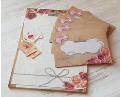 Briefpapier Roosjes - 12 vellen A4 formaat - 6 enveloppen met sluitstickers - Meer Leuks - Postpapier Rozen