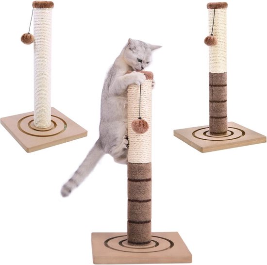 Kattenkrabpaal - 85 Cm Hoog - Extra Dikke Sisalpaal - Stabiele Basis Met Speelbal