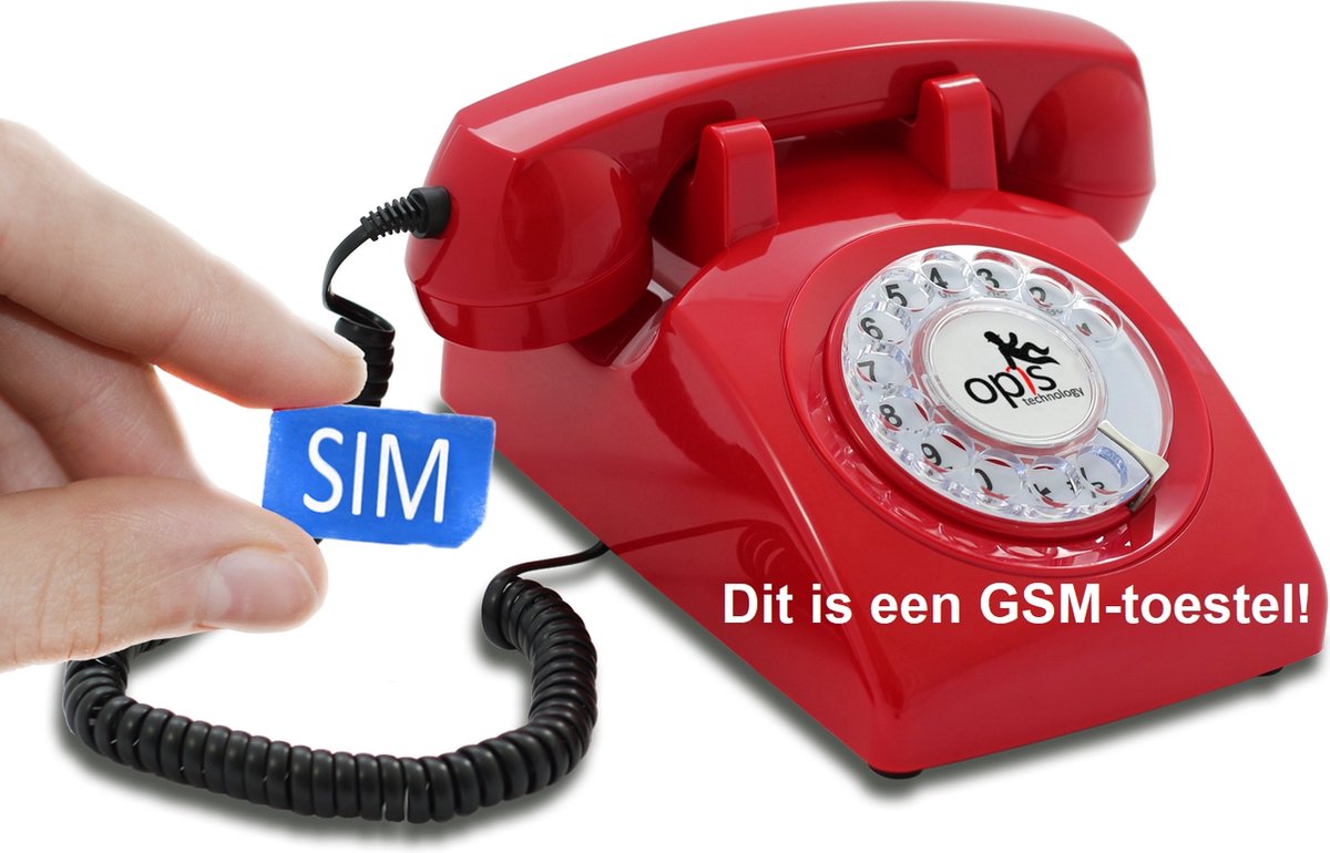 Opis 60's 2G MOBILE Retro Vaste Telefoon met SIM - Draaischijf - Rood