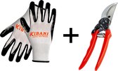 Kibani werkhandschoenen + snoeischaar set - Tuinhandschoenen - one size fits all - voor heren - werkhandschoenen heren - bloemenschaar - tuinschaar -bloemensnijder - takkenschaar -
