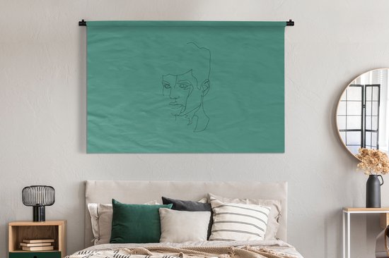 Wandkleed - Wanddoek - Man - Gezicht - Line art - 180x120 cm - Wandtapijt