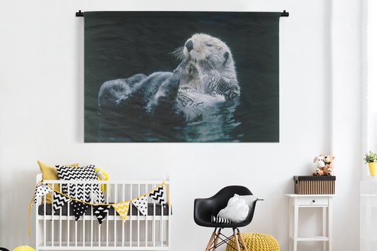 Tenture murale - Toile murale - Loutre d'Europe sur le dos - 180x120 cm - Tapisserie