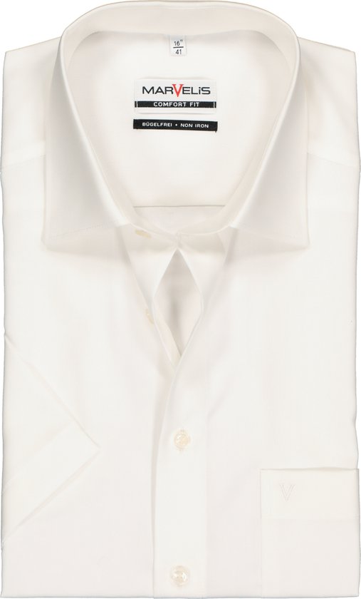 MARVELIS comfort fit overhemd - korte mouw - beige - Strijkvrij - Boordmaat: 48