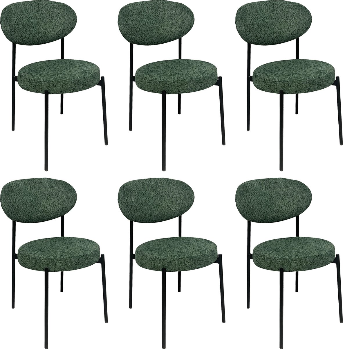 Lina® MIA Eetkamerstoelen- Set van 6- Groen-Teddy Stoel-Metalen Poten